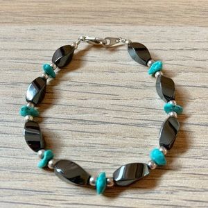 Hematite and Turquoise Beaded Bracelet